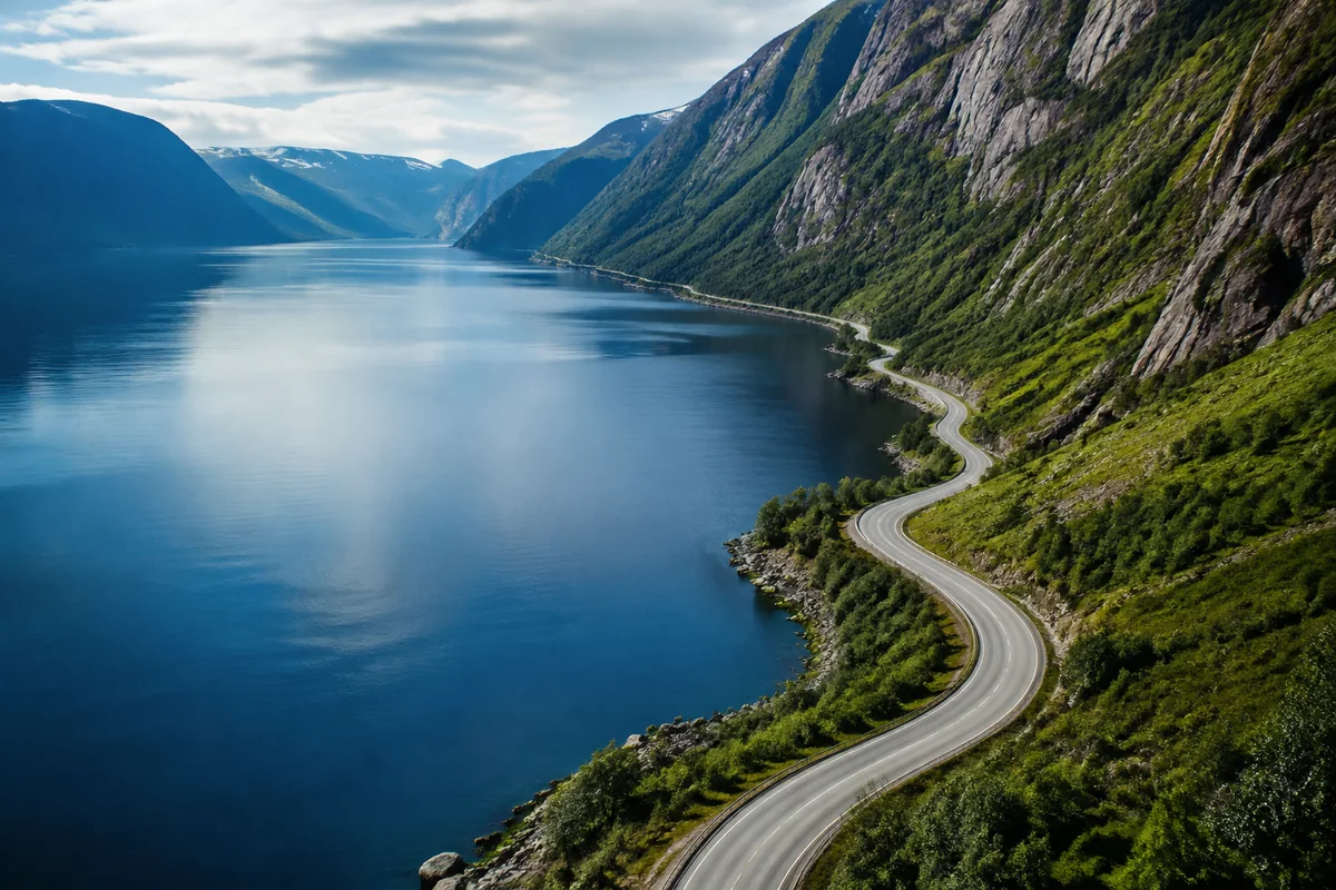 Vei langs en norsk fjord
